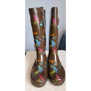 Capelli Newyork Womans Rain Boots Brown & Tye Dyed Size 6